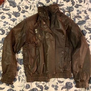 Brown leather aviator jacket